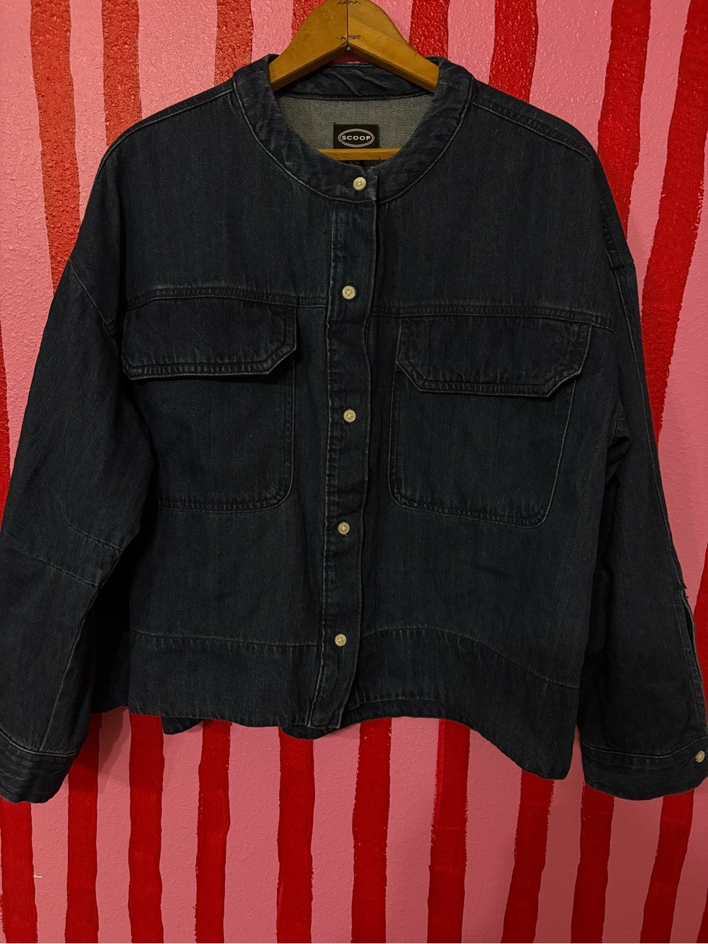 Scoop Black Collarless Denim Jacket